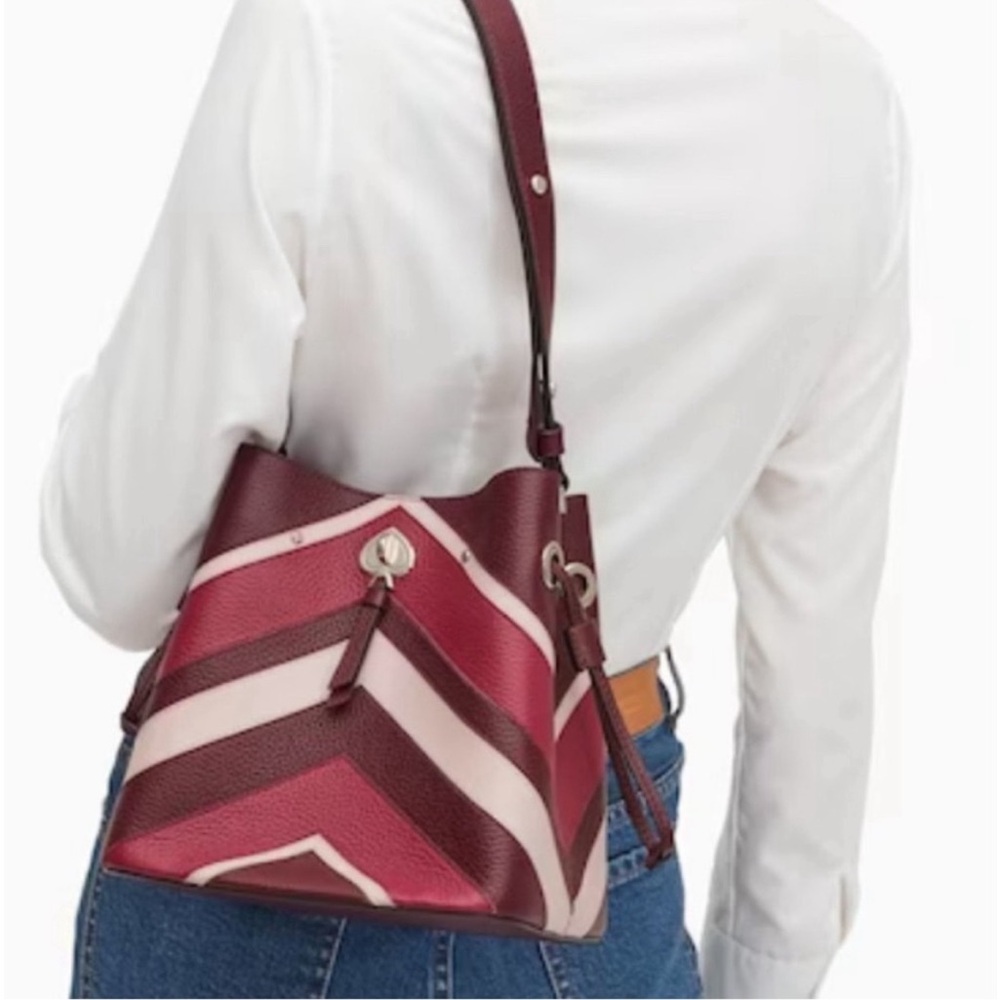 KATE SPADE BURGUNDY CHEVRON BUCKET CROSSBODY SHOULDER BAG